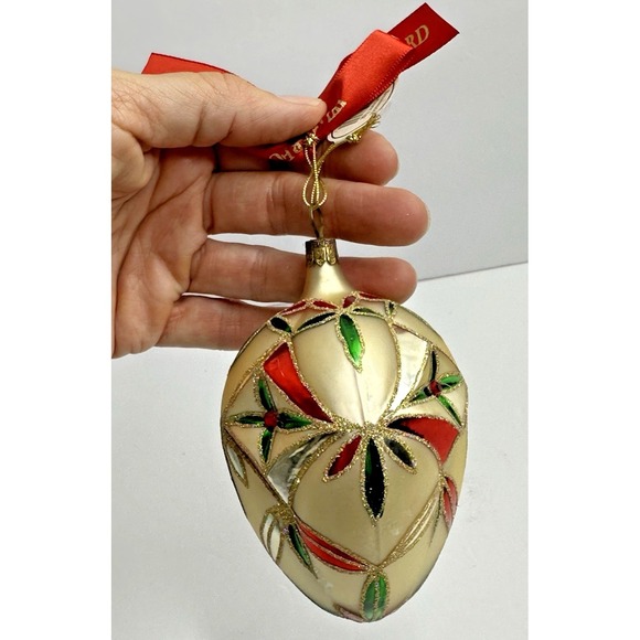 Waterford Renaissance Starburst Egg Glass Christmas Ornament Red Gold Glitter